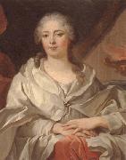 unknow artist Portrait of a lady,half-langth seated,wearing an ivory dress and mantle with a pearl brooch,by a draped curtain and a flaming urn oil painting artist